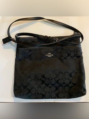 Coach Black Signature C Crossbody Bag File Bag with Silver Logo